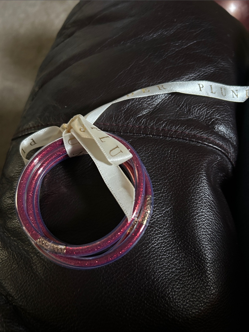 Plunder Shimmering Pink and Purple Glitter Resin Bangle Trio